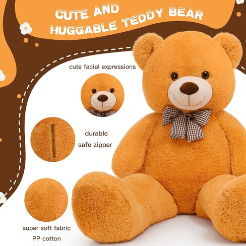 5ft Giant Teddy Bear Large Stuffed Bear for Kids, 59 inch Plush Bear Stuffed Animal Lifesize Bear for Baby Shower Decoration Christmas Valentine's Day for Girlfriend, Cream in Kuwait