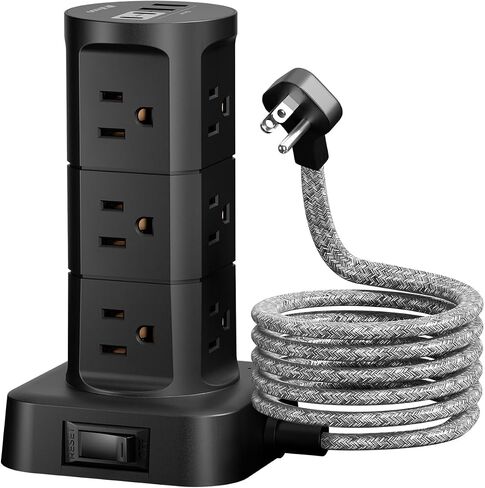 Power Strips with Surge Protection, Flat Plug Power Strip with 12 Outlets 4 USB Ports, Surge Protector Tower 1875W/15A 1080J, 6Ft Extension Cord with Multiple Outlets, Office Supplies, Dorm Essentials in Saudi Arabia