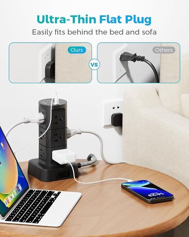 Power Strips with Surge Protection, Flat Plug Power Strip with 12 Outlets 4 USB Ports, Surge Protector Tower 1875W/15A 1080J, 6Ft Extension Cord with Multiple Outlets, Office Supplies, Dorm Essentials in Saudi Arabia