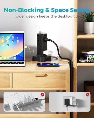 Power Strips with Surge Protection, Flat Plug Power Strip with 12 Outlets 4 USB Ports, Surge Protector Tower 1875W/15A 1080J, 6Ft Extension Cord with Multiple Outlets, Office Supplies, Dorm Essentials in Saudi Arabia