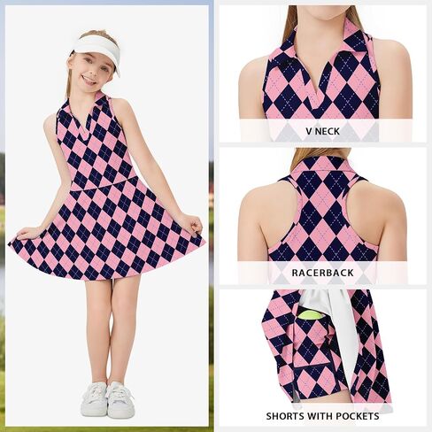 WOWENY Girls Tennis Dress Polo Sleeveless Golf Outfit Kids Workout Sets Athletic Dress with Shorts Pockets 4-14 Years in Saudi Arabia