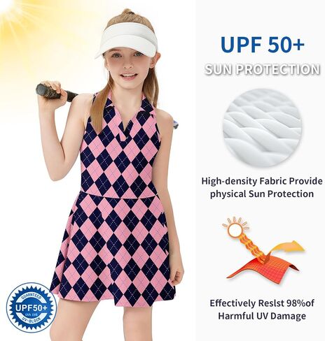 WOWENY Girls Tennis Dress Polo Sleeveless Golf Outfit Kids Workout Sets Athletic Dress with Shorts Pockets 4-14 Years in Saudi Arabia