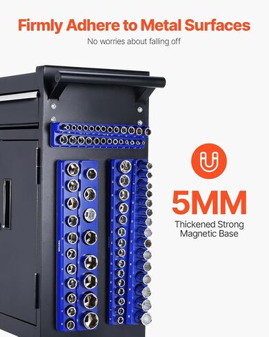 VEVOR Magnetic Socket Organizer Set, 3PCS Magnetic Socket Holder, 1/4'', 3/8'' & 1/2'' Metric Socket Trays with Clear Labels, Hold up to 75PCS Standard & Deep Sockets, Blue (Sockets Not Included) in Saudi Arabia