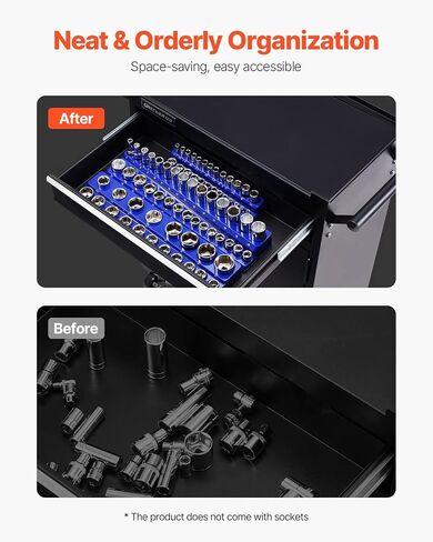 VEVOR Magnetic Socket Organizer Set, 3PCS Magnetic Socket Holder, 1/4'', 3/8'' & 1/2'' Metric Socket Trays with Clear Labels, Hold up to 75PCS Standard & Deep Sockets, Blue (Sockets Not Included) in Saudi Arabia