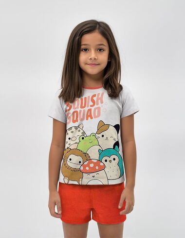 Squishmallows Girls Pajama Set - 3 Piece Pants, T-Shirt & Shorts - Cotton Sleepwear PJ Set for Kids - Official License in Kuwait