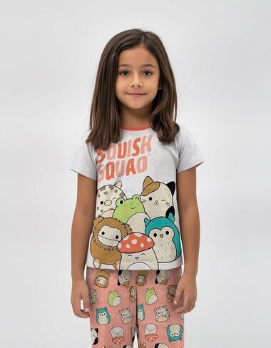 Squishmallows Girls Pajama Set - 3 Piece Pants, T-Shirt & Shorts - Cotton Sleepwear PJ Set for Kids - Official License in Kuwait