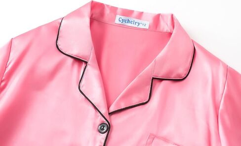 CYCHELRY Big Girls Satin Pajamas Summer Short Sleeve Button Down Silky Nighty PJS 2PCS Sleepwear Set Size 8-16 in Saudi Arabia