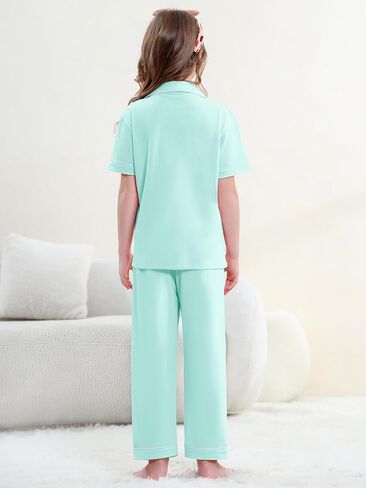 QZH.Duao Girls 100 ٪ Cotton 3pcs Pajama مجموعات زر أسفل الأكمام قصيرة السراويل الطويلة مع سروال سراويل للنوم للأعمار 5-14 in Kuwait