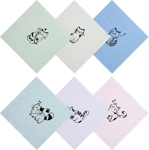 Glasses Cleaning Cloth Soft Eye Glass Clean Cloths, Thick Lint Free Microfiber Cleaning Cloth for Glasses Reusable for Eyeglasses, Laptop, Phone, Screens, Lens 6" X 6" in (6 Pcs) (Cat) in Kuwait