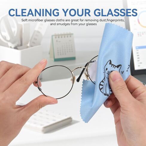 Glasses Cleaning Cloth Soft Eye Glass Clean Cloths, Thick Lint Free Microfiber Cleaning Cloth for Glasses Reusable for Eyeglasses, Laptop, Phone, Screens, Lens 6" X 6" in (6 Pcs) (Cat) in Kuwait
