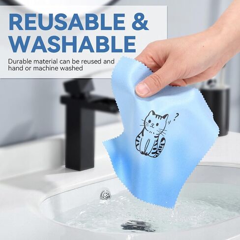 Glasses Cleaning Cloth Soft Eye Glass Clean Cloths, Thick Lint Free Microfiber Cleaning Cloth for Glasses Reusable for Eyeglasses, Laptop, Phone, Screens, Lens 6" X 6" in (6 Pcs) (Cat) in Kuwait