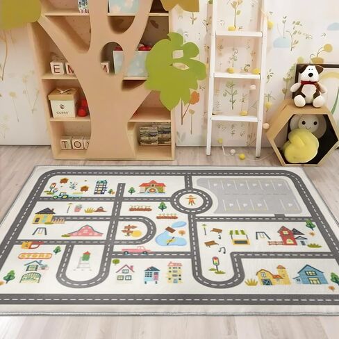 5x7ft Kids Town Road Play Rug - Non-Slip Acrylic Carpet with Interactive City Map Design, Educational Toy Vehicle Mat for Kids, Bedroom Playroom Nursery Gift. in Saudi Arabia