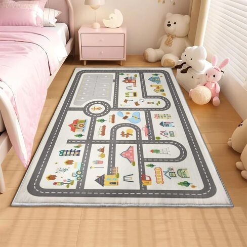 5x7ft Kids Town Road Play Rug - Non-Slip Acrylic Carpet with Interactive City Map Design, Educational Toy Vehicle Mat for Kids, Bedroom Playroom Nursery Gift. in Saudi Arabia
