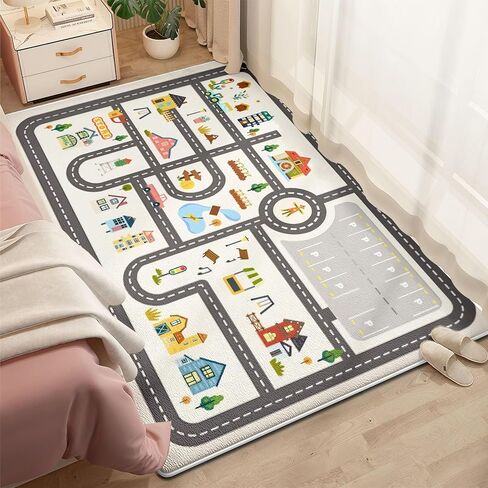 5x7ft Kids Town Road Play Rug - Non-Slip Acrylic Carpet with Interactive City Map Design, Educational Toy Vehicle Mat for Kids, Bedroom Playroom Nursery Gift. in Saudi Arabia