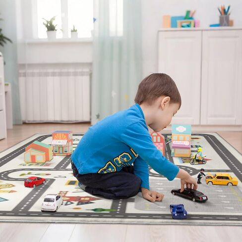 5x7ft Kids Town Road Play Rug - Non-Slip Acrylic Carpet with Interactive City Map Design, Educational Toy Vehicle Mat for Kids, Bedroom Playroom Nursery Gift. in Saudi Arabia