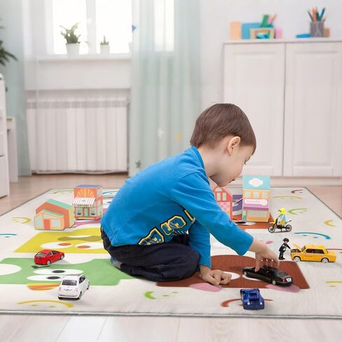 5x7ft Kids Town Road Play Rug - Non-Slip Acrylic Carpet with Interactive City Map Design, Educational Toy Vehicle Mat for Kids, Bedroom Playroom Nursery Gift. in Saudi Arabia