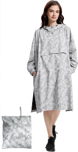 Fahsyee Rain Poncho للنساء سترة مقاومة للماء - سترات المطر الخفيفة الوزن القابلة للوزن مع غطاء محرك السيارة وجيوب in Kuwait