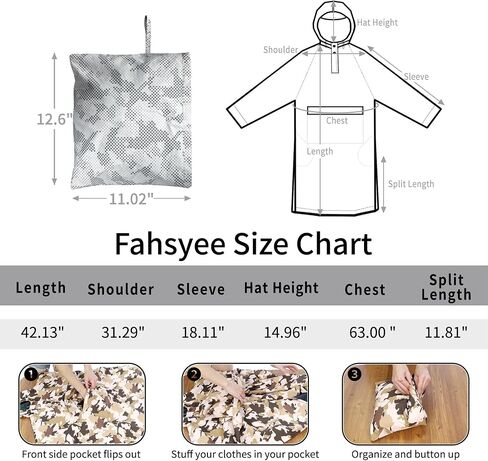 Fahsyee Rain Poncho للنساء سترة مقاومة للماء - سترات المطر الخفيفة الوزن القابلة للوزن مع غطاء محرك السيارة وجيوب in Kuwait