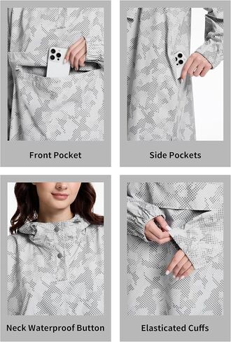 Fahsyee Rain Poncho للنساء سترة مقاومة للماء - سترات المطر الخفيفة الوزن القابلة للوزن مع غطاء محرك السيارة وجيوب in Kuwait