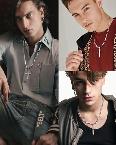 Besteel 925 Sterling Silver Cross Necklace for Men Women, 5MM Durable Stainless Steel Diamond Cut Cuban Link Curb Chain with Silver Cross Pendant, Mens Cross Crucifix Necklaces Jewelry 16-30 Inches in Kuwait
