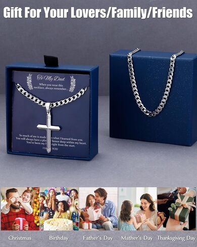 Besteel 925 Sterling Silver Cross Necklace for Men Women, 5MM Durable Stainless Steel Diamond Cut Cuban Link Curb Chain with Silver Cross Pendant, Mens Cross Crucifix Necklaces Jewelry 16-30 Inches in Kuwait