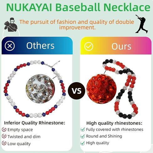 Baseball Beaded Necklace for Men, Bling Ice 16in/18in/20in Shiny Collection Baseball Chain, Glitter Rhinestone Sparky Inspired Discoball Drip Baseball Necklaces Gifts for Player Team Lovers in Saudi Arabia