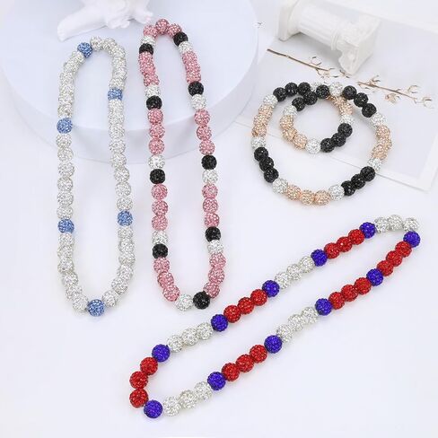 Baseball Beaded Necklace for Men, Bling Ice 16in/18in/20in Shiny Collection Baseball Chain, Glitter Rhinestone Sparky Inspired Discoball Drip Baseball Necklaces Gifts for Player Team Lovers in Saudi Arabia
