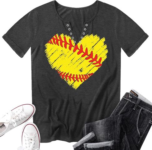 Baseball Shirt Women: Game Day Shirts Baseball V Neck Tshirt Gameday T Shirt Baseball Short Sleeve Tops in Saudi Arabia