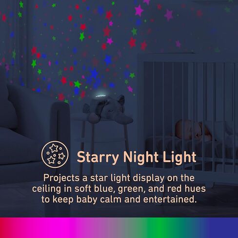 PureBaby Sound Sleepers Portable Sound Machine & Star Projector - Plush Sleep Aid for Baby and Toddlers with Soothing Night Light Display, 10 Lullabies, White Noise, and Heartbeat Sounds (Elephant) in Kuwait