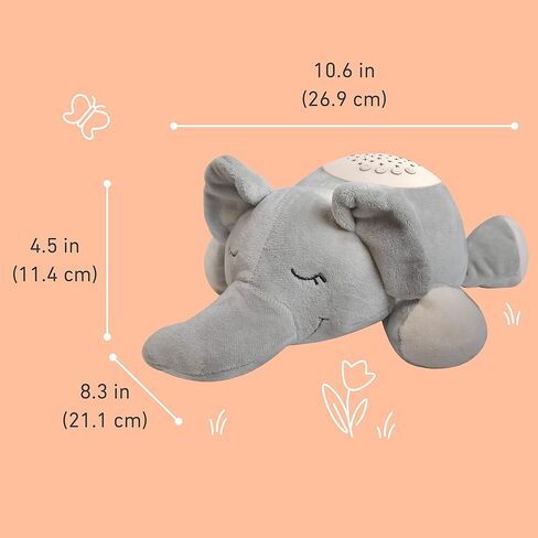 PureBaby Sound Sleepers Portable Sound Machine & Star Projector - Plush Sleep Aid for Baby and Toddlers with Soothing Night Light Display, 10 Lullabies, White Noise, and Heartbeat Sounds (Elephant) in Kuwait
