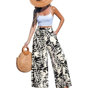 CUPSHE Women Pants Tropical Floral Wide Leg Pants Straight Leg Fit Casual Dressy