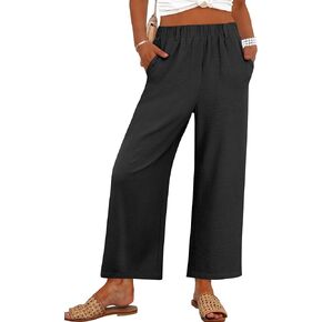 ANRABESS Wide Leg Pants for Women Summer Elastic Waist 2025 Casual Beach Vacation Cropped Palazzo Pants Trousers with Pocket