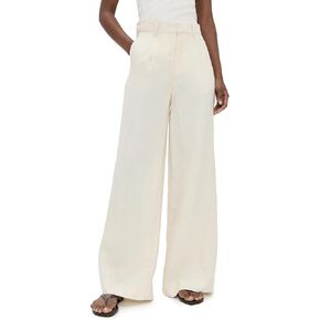 DL1961 Women's Hepburn Pleated Wide Leg High Rise Linen Pants