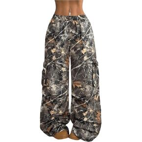 Verdusa Camo Camo Cargo Y2K Flare Pants الرباط الخصر ساق مستقيمة الساق فضفاضة مع جيوب