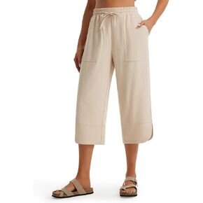 Libin Capri Linen Pants for Women Wide Leg Casual Summer Palazzo Pants High Waisted Beach Tousers with Pockets