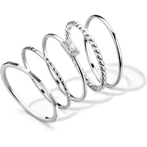 sailimue Gold Stackable Rings for Women Non Tarnish - 14K Gold Plated Waterproof Thin Band Ring Set - 1mm Minimalist Stainless Steel Silver Stacking Dainty Trendy Statement Thumb Rings Size 5-11