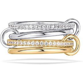 نوكميت 14K حلقات قابلة للتكديس مطلي بالذهب للنساء 4 فرق بيان متشابكة مع هدايا مجوهرات مختلطة من الزركونيا الفضية والذهب المكعب.