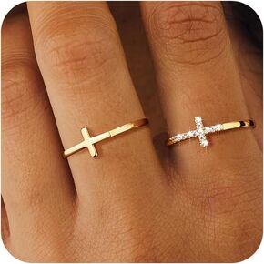 خواتم Foxgirl Cross Gold للنساء غير المشوهة ، حلقة قابلة للتكديس ، حلقات إصبعية رقيقة من CZ 14K مطلي بالذهبية.
