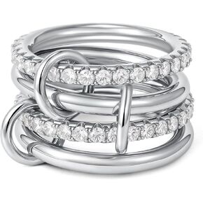 SLOONG Gold Stackable Rings for Women Non Tarnish, Dainty 14K Gold Plated Cubic Zirconia Rings, Silver Rose Gold Rings Set, Multi Ring Mixed Metals Stackable Ring Set for Women