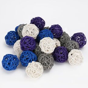 24pcs صفراء زرقاء راتان كرات الخوص كرات زخرفية للسلع المركزية ، 2 بوصة من مجالات غصين مزهرية مواد الحشو المنزل ديكور حفل الزفاف