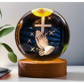 3D Cross Crystal Ball with Wooden Base,2.4 Inch Laser Engraved Glass LED Night Light, Paperweight Crystal Display Christmas Birthday Gift Home Office Decor in Kuwait