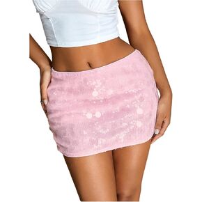 MakeMeChic Women's Sequin Skirt Mini Skirt Summer Bodycon Sparkly Skirt with Shorts Underneath Pink X-Small