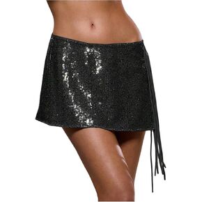 SOLY HUX Women's Sequin Lace Up Tie Side Mini Skirt Zebra Striped Drop Waist Skirts