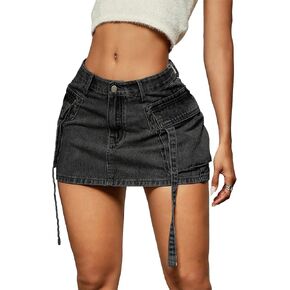 Avanova Women Jean Denim Skort Sexy High Waisted Asymmetrical Short Mini Skirt