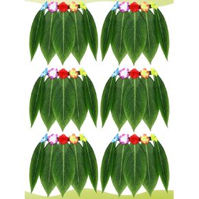 Janmercy 6 Pcs Leaf Hula Skirt Hula Green Leaves Skirt with Artificial Flowers Hawaiian Grass Skirt for Summer Luau Halloween Party Costume