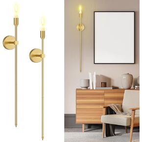 Gold Candle Sconces Wall Decor Set of 2 Long Wall Candle Holder Large Modern Metal Chic Home Decor for Bedroom, Dining Room, Living Room 23"