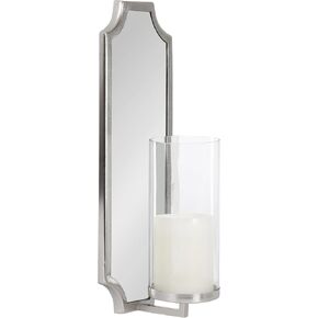 Kate and Laurel Ciel Glam Glam Serred Wall Sconce ، 6 × 5 × 16 ، والذهبي ، وحامل الشموع الحديثة مع اسطوانة زجاجية قابلة للإزالة ومرآة للحمام أو جدار غرفة نوم