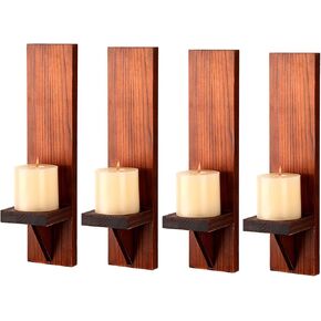 OwnMy 4PCS Wooden Wall Candle Sconces Wall Candle Holders Rustic Wall Mount Pillar Candle Sconces, Black Wall Candle Sconces Hanging Wall Sconces Farmhouse Wall Candle Holder Decors for Living Room