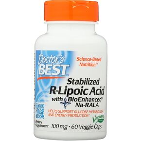 أفضل حمض R-lipoic استقر مع Na-Rala ، 100 ميكروغرام ، خالية من الغلوتين ، 60 كبسولات الخضروات (حزمة 1)