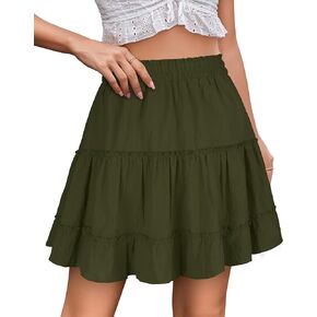 التنانير الصيفية للنساء 2025 العطلات القطن كشكش مرنة الخصر A-LINE تنورة قصيرة غير رسمية in Kuwait